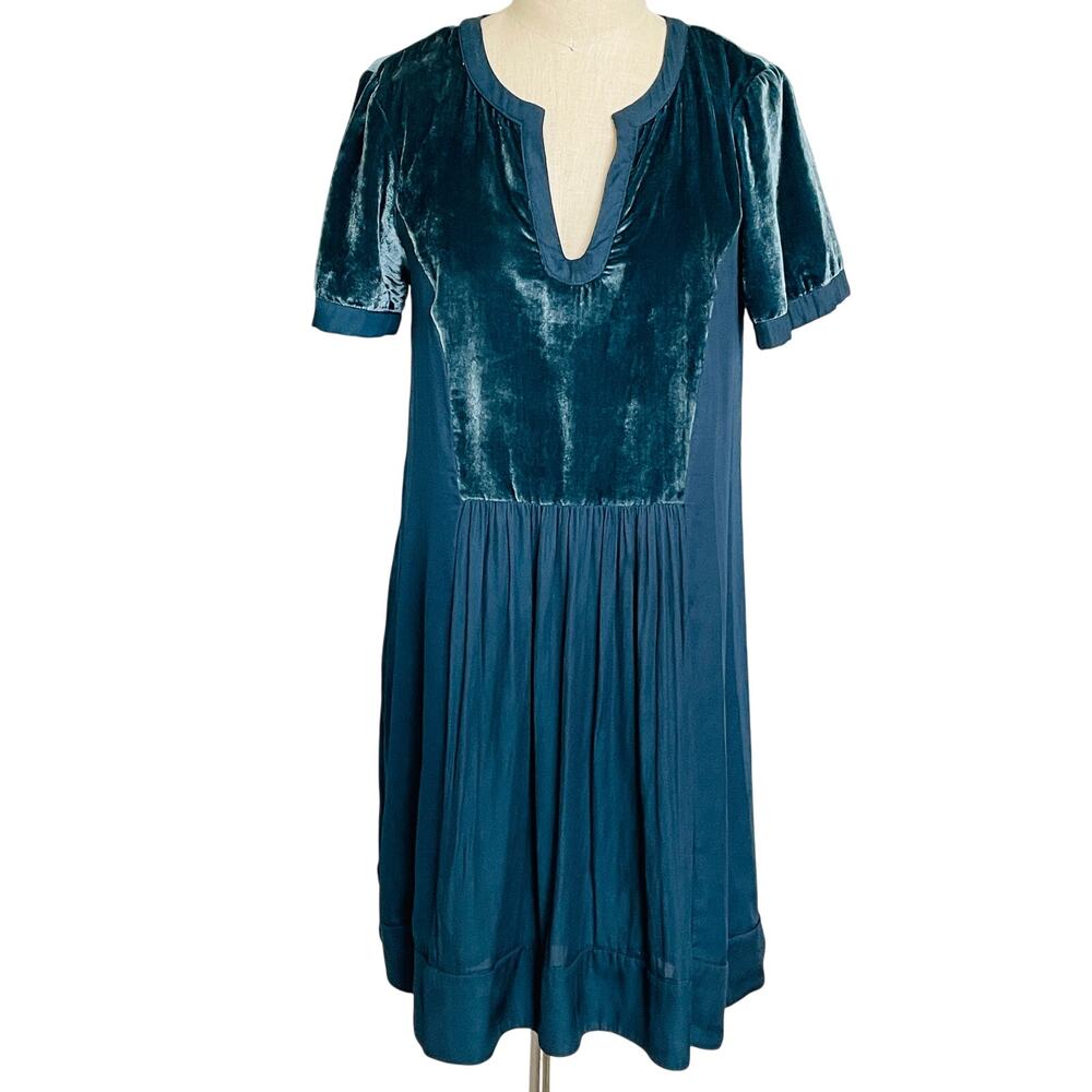Anthropologie Deep Blue Velvet Mini Dress